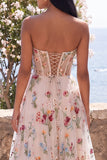 Ivory Floral Embroidered Corset Sweetheart Wedding Guest Dress