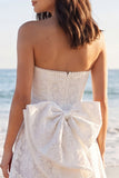 Strapless Floral A Line Mini White Dress with Pearls