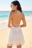 Sparkly Halter A Line Mini White Dress