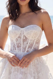 Strapless Floral Corset A Line Mini White Dress