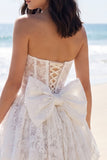 Strapless Floral Corset A Line Mini White Dress