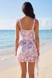 Light Pink Floral Ruffled Bodycon Mini Dress