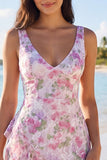 Light Pink Floral Ruffled Bodycon Mini Dress