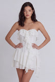 Strapless Corset Ruffled A Line Mini White Dress