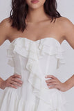 Strapless Corset Ruffled A Line Mini White Dress