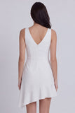 Ruched A Line V Neck Mini White Dress with Ruffles