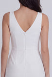 Ruched A Line V Neck Mini White Dress with Ruffles