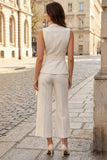 Ivory Shawl Lapel 2 Piece Women's Suits with Belt