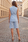 Light Blue 2 Piece Peaked Lapel Women's Suits with Belt