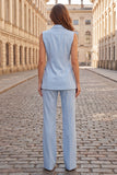 Peaked Lapel Light Blue 2 Piece Double Breasted Women's Suits