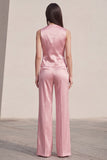Pink Satin 2 Piece Sleeveless Single Breasted Women's Suits