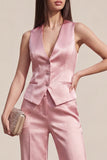 Pink Satin 2 Piece Sleeveless Single Breasted Women's Suits