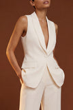 Shawl Lapel 2 Piece Ivory Sleeveless Women's Suits