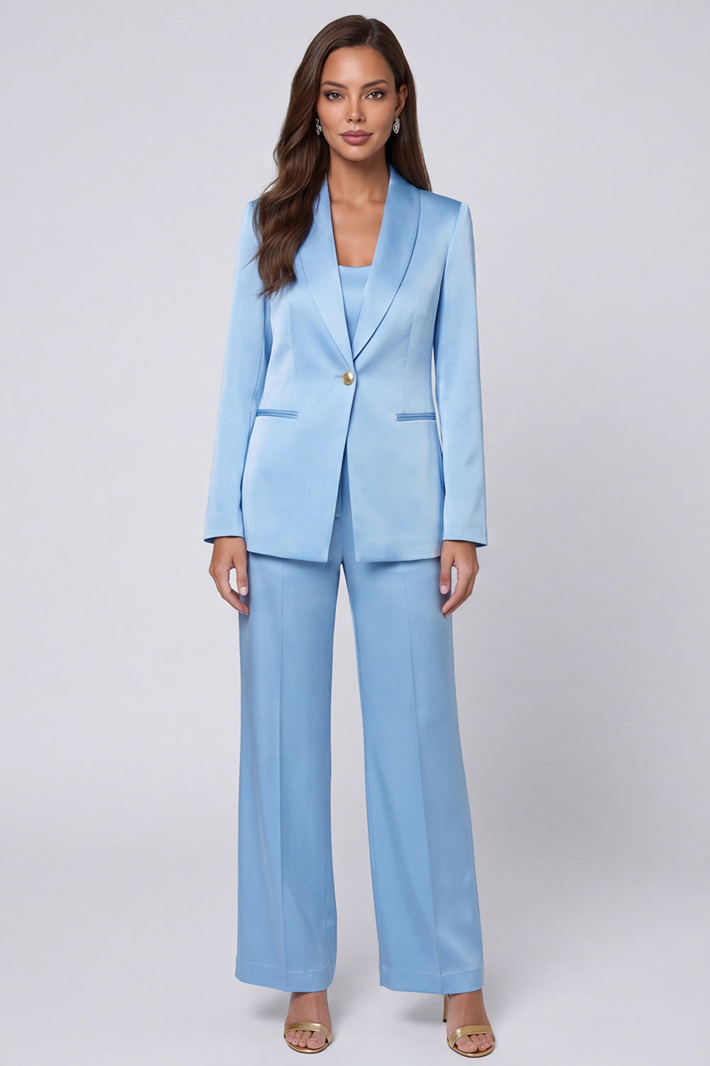 Berylove Women Shawl Lapel Women's Suits Light Blue 2 Piece Single Buckle Work Suits with Long Sleeves, Light Blue / 3XL Berylove Women Shawl Lapel Women's Suits Light Blue 2 Piece Single Buckle Work Suits with Long Sleeves, Light Blue / 3XL