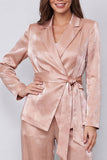 Peaked Lapel Dusty Rose 2 Piece Women's Suits with Sash