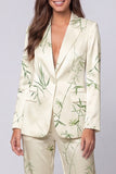 Notched Lapel Light Green 2 Piece Printed Women's Suits