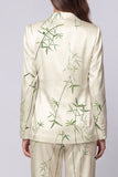 Notched Lapel Light Green 2 Piece Printed Women's Suits