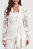 Floral Long Sleeve Notched Lapel 2 Piece Ivory Women's Suits