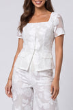 Floral Square Neck 2 Piece Ivory Women's Suits