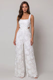 Floral Cut Out Ivory Women's Jumpsuits