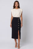 Colorblock Ivory and Black Bodycon Midi Work Dress with Slit