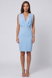 Sky Blue Ruched Bodycon Mini Work Dress with Slit
