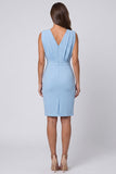 Sky Blue Ruched Bodycon Mini Work Dress with Slit