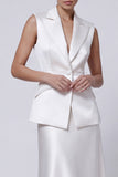 2 Piece Ivory Peaked Lapel Satin A Line Midi Work Dress