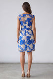 Appliqued Bodycon Blue Mini Work Dress