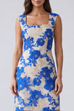 Appliqued Bodycon Blue Mini Work Dress