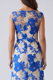Appliqued Bodycon Blue Mini Work Dress