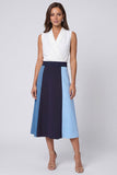 Colorblock A Line Ivory and Blue Midi Work Dress
