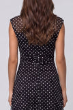 Black and White Polka Dot Sleeveless A Line Midi Work Dress