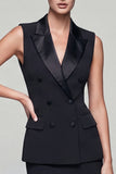 2 Piece Peaked Lapel Black Bodycon Mini Work Dress