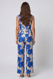 Shawl Lapel 2 Piece Blue Floral Sleeveless Women's Suits
