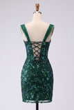 Dark Green Sequin Bodycon Mini Homecoming Dress with Slit