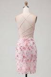 Floral Corset Pink Embroidered Bodycon Mini Homecoming Dress