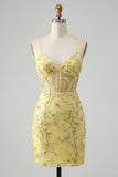 Floral Corset Pink Embroidered Bodycon Mini Homecoming Dress
