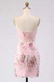 Strapless Corset Floral Pink Sequin Cut Out Homecoming Dress