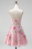 Strapless Corset Sequin Floral Pink Appliqued Homecoming Dress
