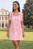 A-Line Lilac Floral Homecoming Dress with Sash