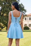 Square Neck Black Floral A Line Homecoming Dress