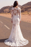 Long Sleeve Embroidered Ivory Mermaid Maxi Boho Wedding Dress