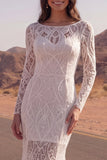 Long Sleeve Ivory Mermaid Lace Maxi Boho Wedding Dress