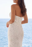 Strapless Floral Ivory Mermaid Maxi Wedding Dress
