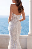 Sparkly Mermaid Halter Ruched Ivory Wedding Dress