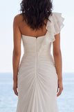 One Shoulder Ivory Ruched Ruffled Mermaid Wedding Dress