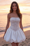 Strapless Sequin Corset A Line Mini White Dress