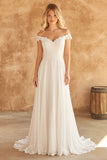 Off the Shoulder A Line Corset Ivory Appliqued Wedding Dress