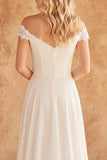 Off the Shoulder A Line Corset Ivory Appliqued Wedding Dress